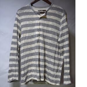 Mr Turk Men’s Gray Ivory Striped Long Sleeve Henley Shirt Size Medium